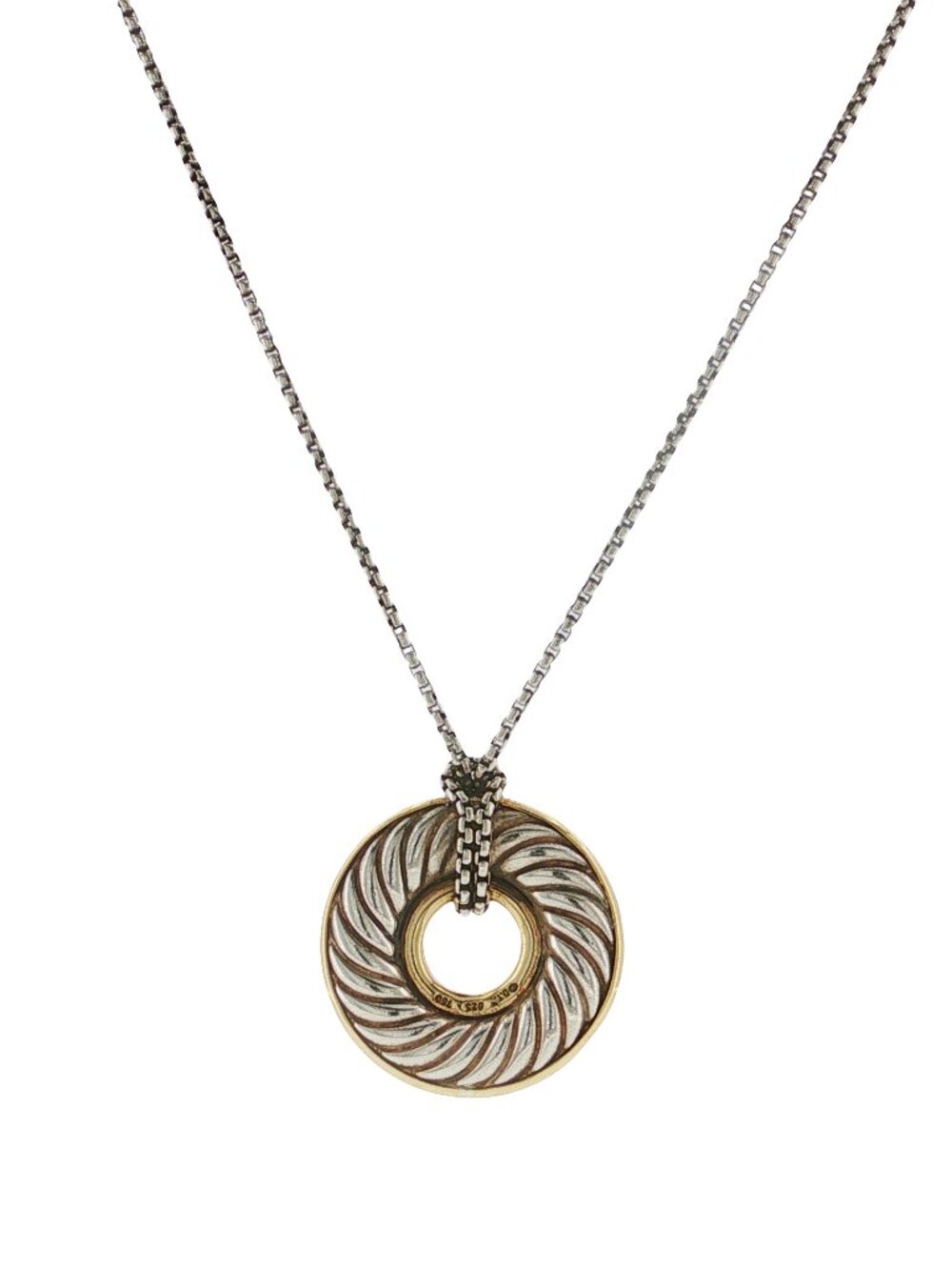 DAVID YURMAN 925 Silver 18K Gold Large Carved Cable Disc Pendant Necklace 18"